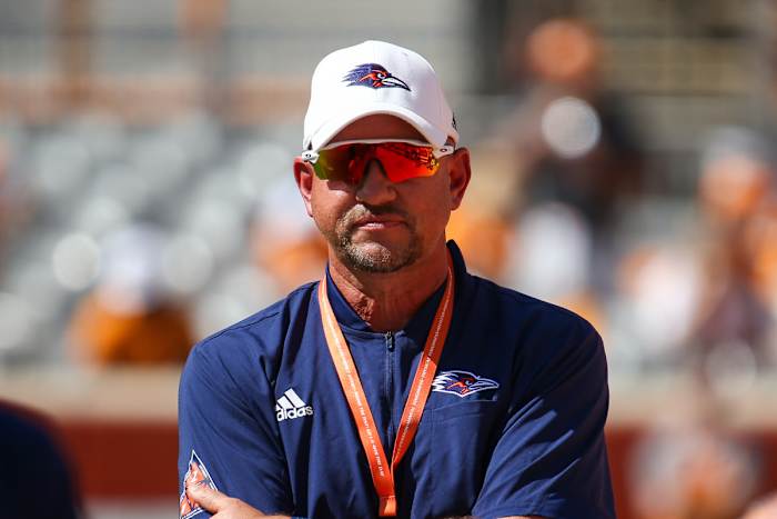 Sep 23, 2023; Knoxville, Tennessee, USA; UTSA Roadrunners head coach Jeff Traylor before the game between the Tennessee Volunteers and the UTSA Roadrunners at Neyland Stadium.